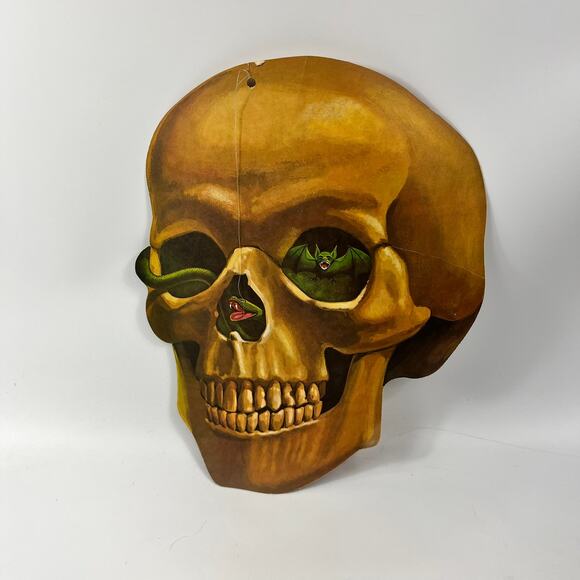 Vintage Halloween Skull Die Cut Decoration Bat Snake Frog 16"x13" Double Sided - Picture 2 of 13